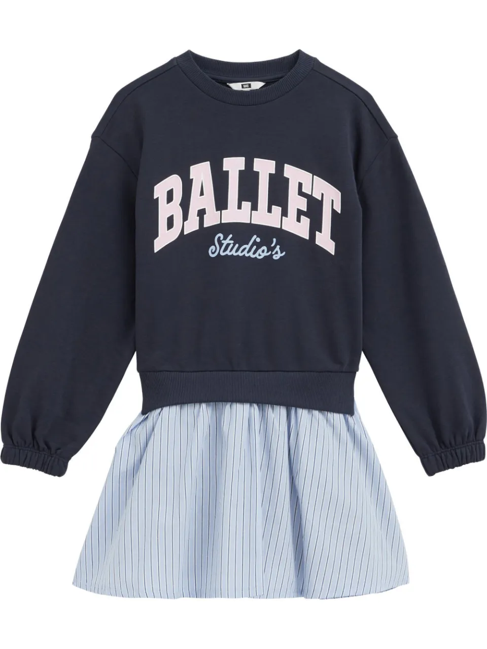 WE Fashion gestreepte sweatjurk met tekst donkerblauw donkerblauw/lichtblauw, foto 2