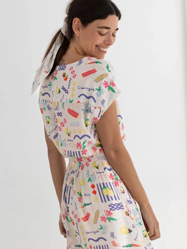 TWOTHIRDS dames vegan Jurk Biodola Chiringuito Print Blauw, foto 2