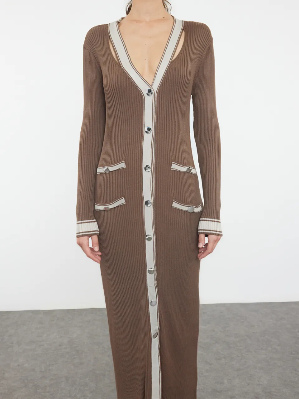 Trendyol TRENDYOLMİLLA Dames Beige Colorblock Maxi Lang Avond / Dagelijks Recht Jurken, foto 2
