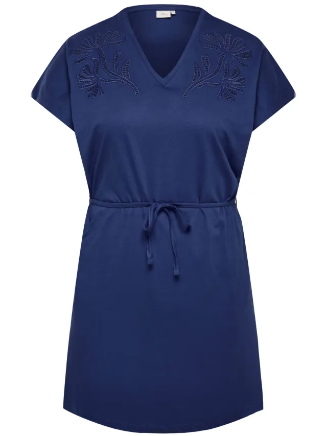 Only Carmakoma korte broderie zomerjurk Plus Size - blauw