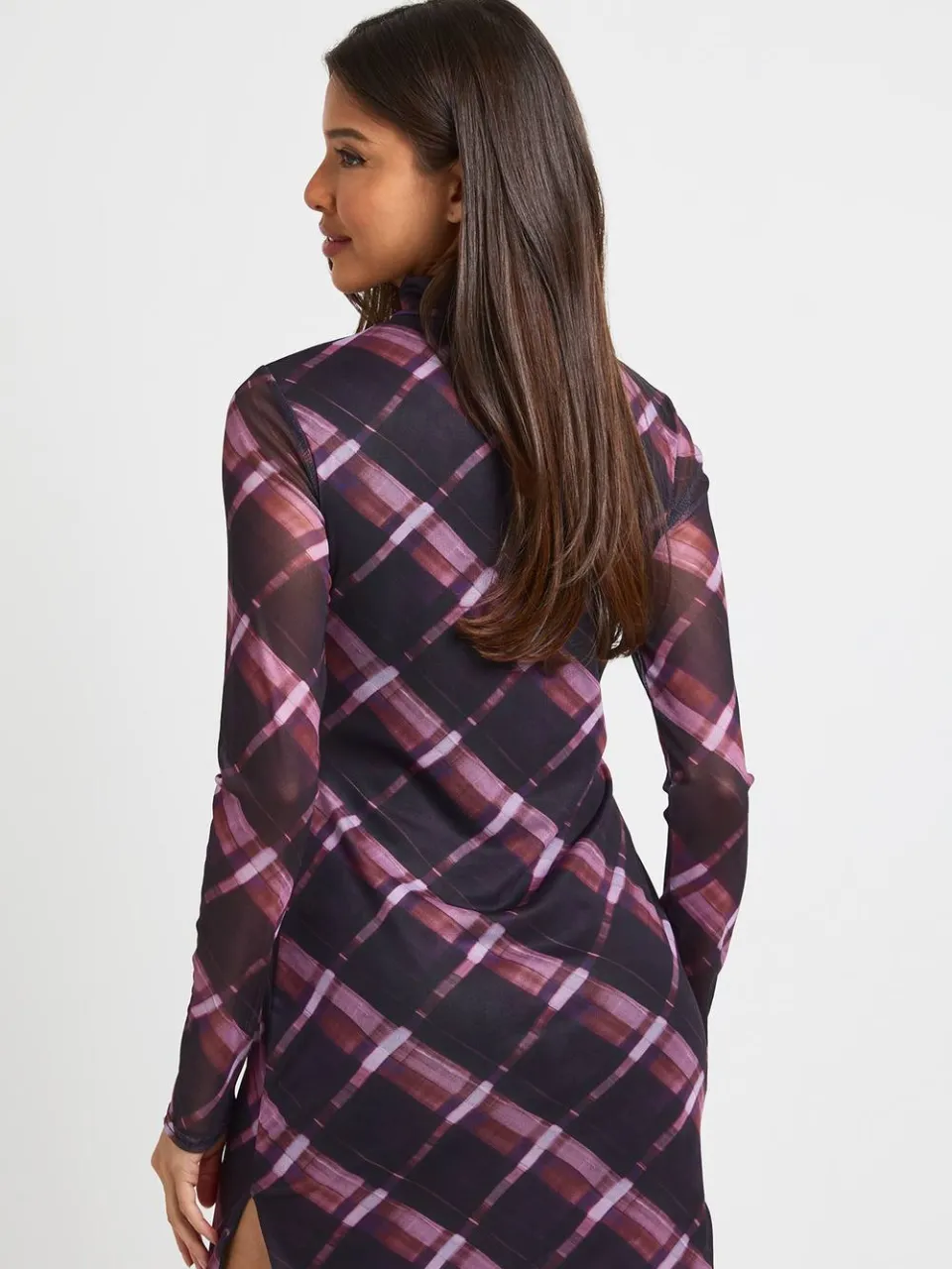 boohoo Dames Geruit Mini-jurkje Met Hoge Hals En Split Aan De Zijkant violet, foto 3