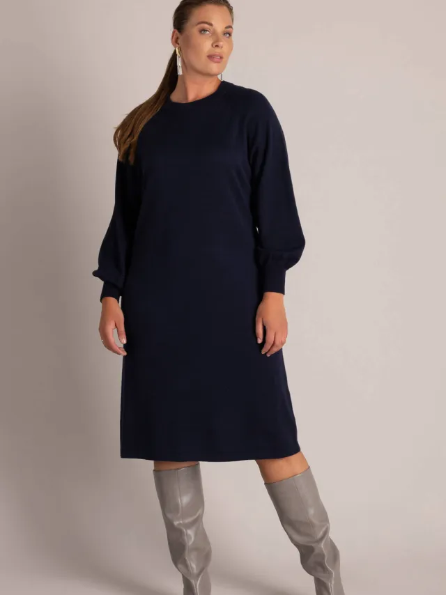 Yest Curve Plus Size gebreide midi jurk met ceintuur - donkerblauw