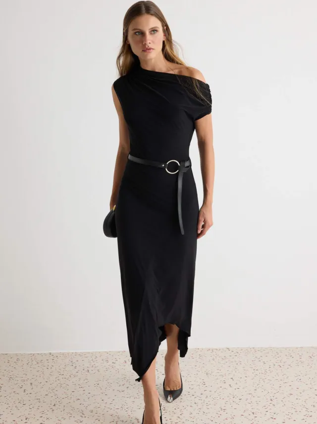 Trendyol TRENDYOLMİLLA Dames Zwart Effen Maxi Mouwloos Asymmetrisch Jurken