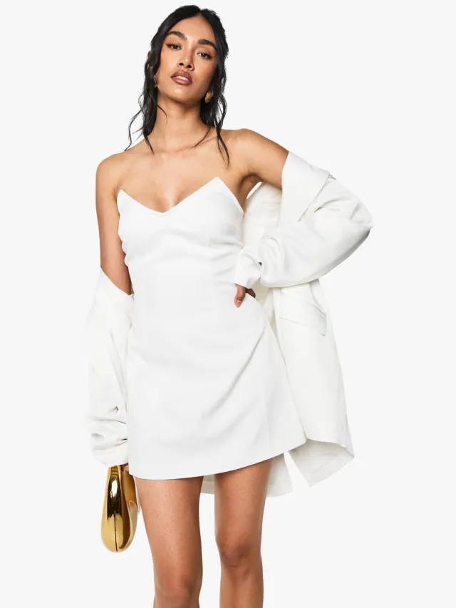 boohoo Dames Gestructureerde mini-jurk met boning Wit