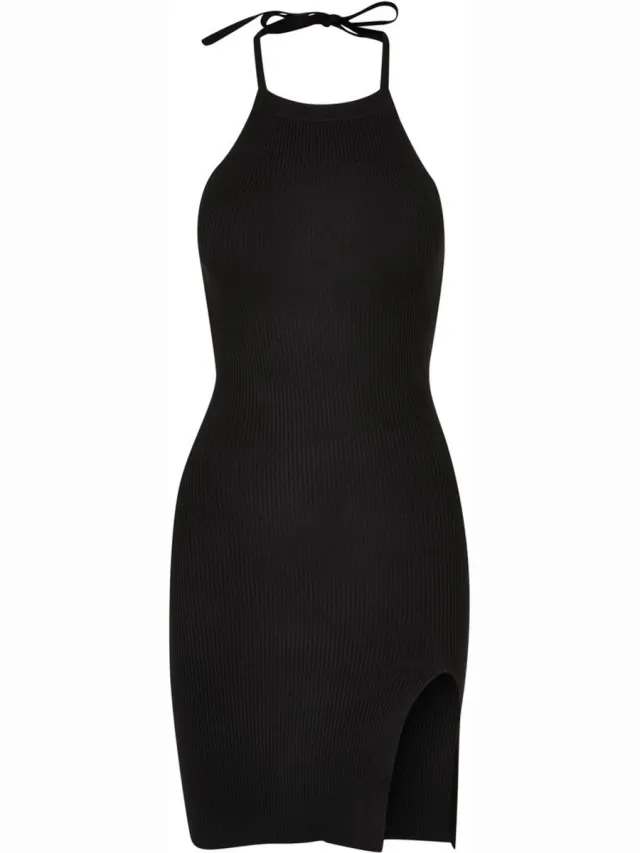 Urban Classics Rib Knit Neckholder Korte jurk - L - Zwart