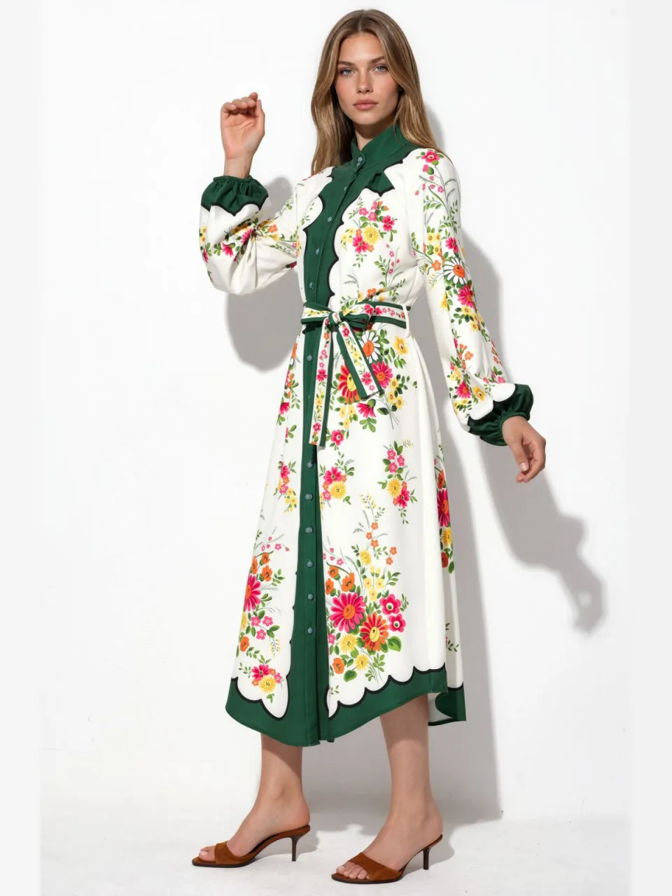 MSN Collection Bloemige Midi Hemdenjurk met Ceinture veelkleurig, foto 2