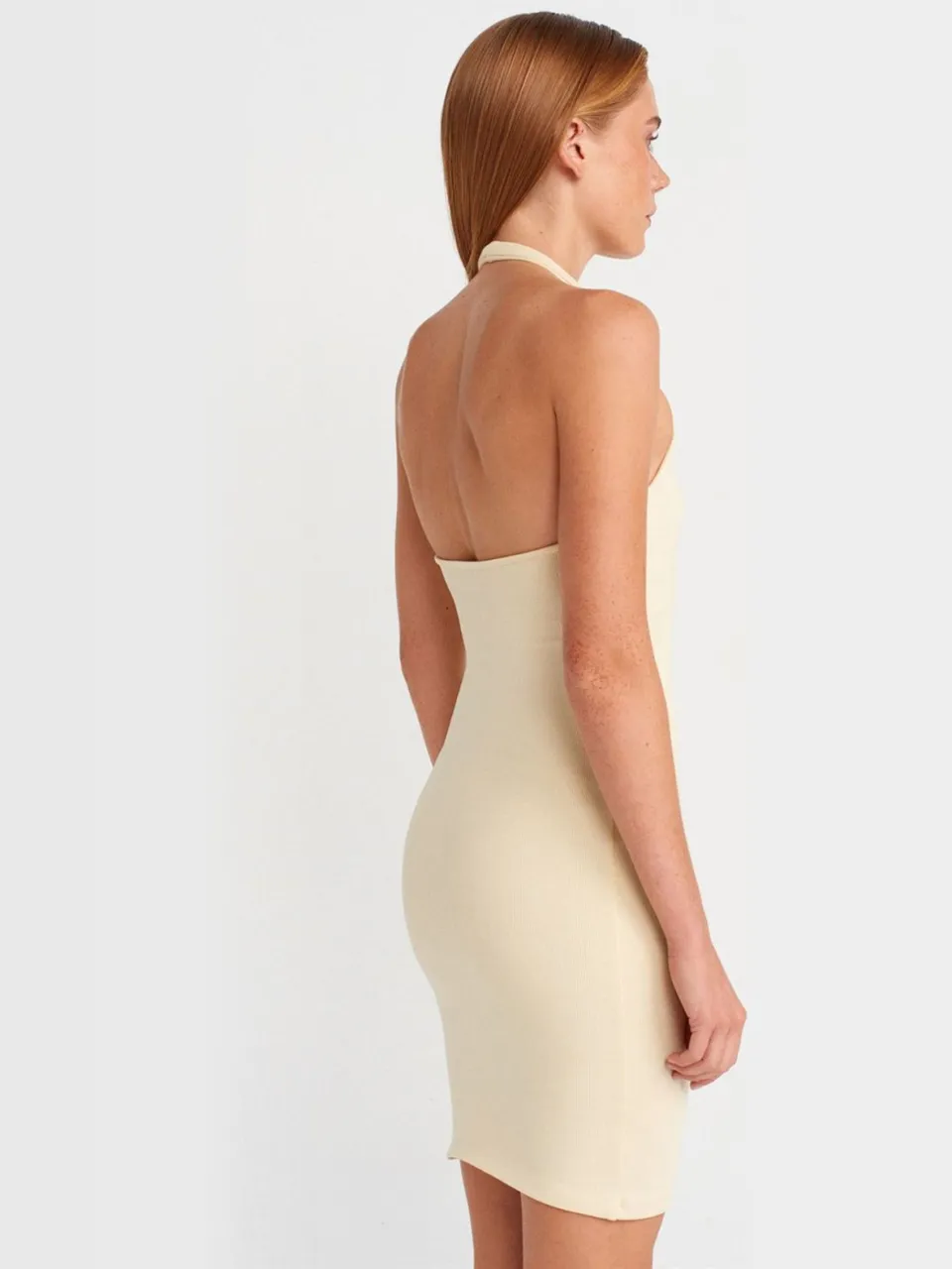 Dilvin Geribbelde bodycon minijurk crème, foto 2