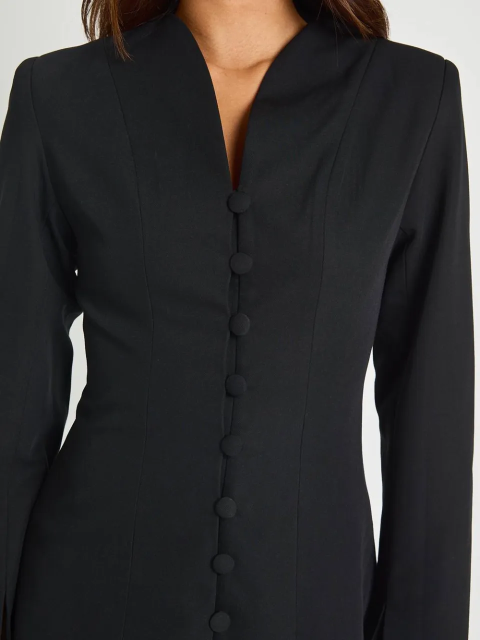 boohoo Dames Getailleerde Blazerjurk Met Hoge Hals En Knoopdetail zwart, foto 4
