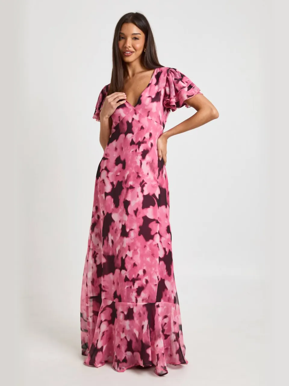 boohoo Dames Tonal Bloemenprint Gestructureerde Chiffon Maxi Jurk schemerig roze, foto 3