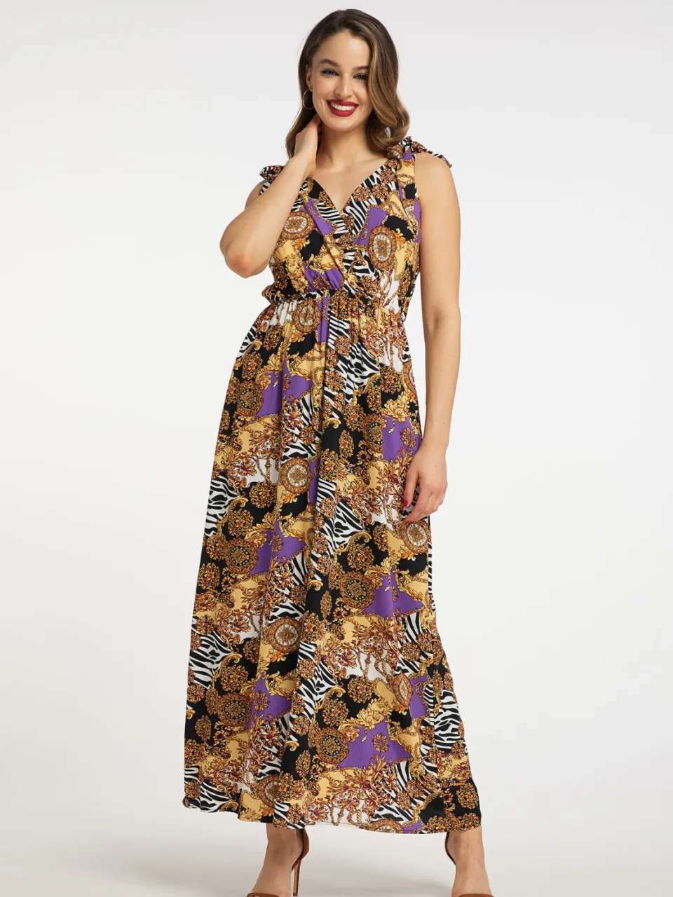 Faina Maxi-jurk met all-over print Dames Oranje Veelkleurig