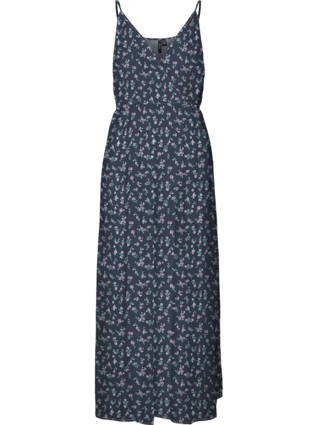 Vero Moda VMSMILLA SINGLET WRAP ANKLE DRESS WVN - Dames - Maxi jurken Navy Blazer / Aop Luna