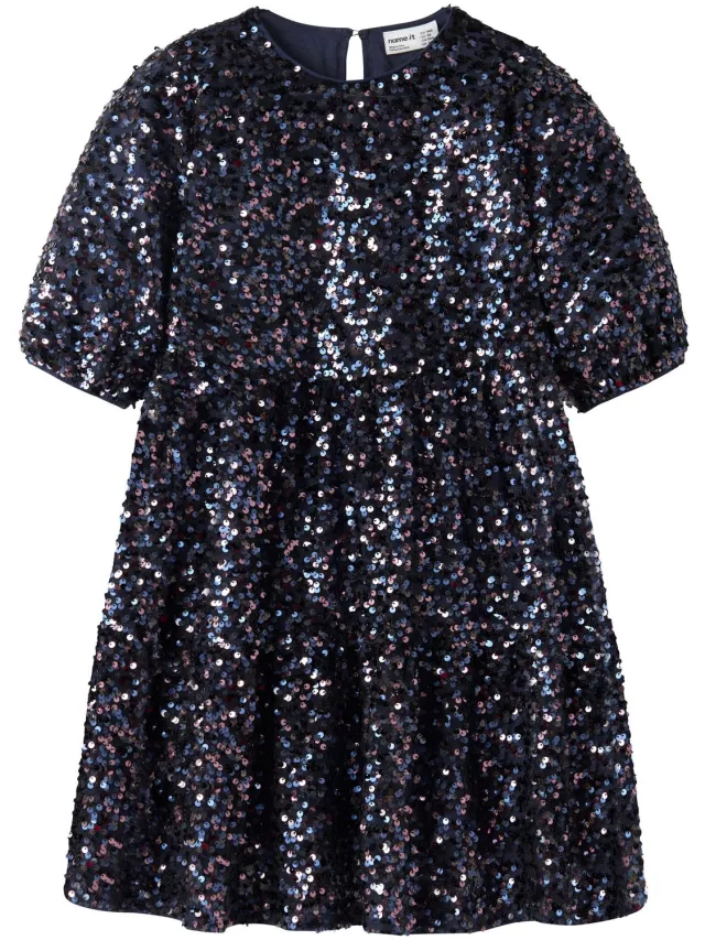 NAME IT Jurk Paillet evening blue1