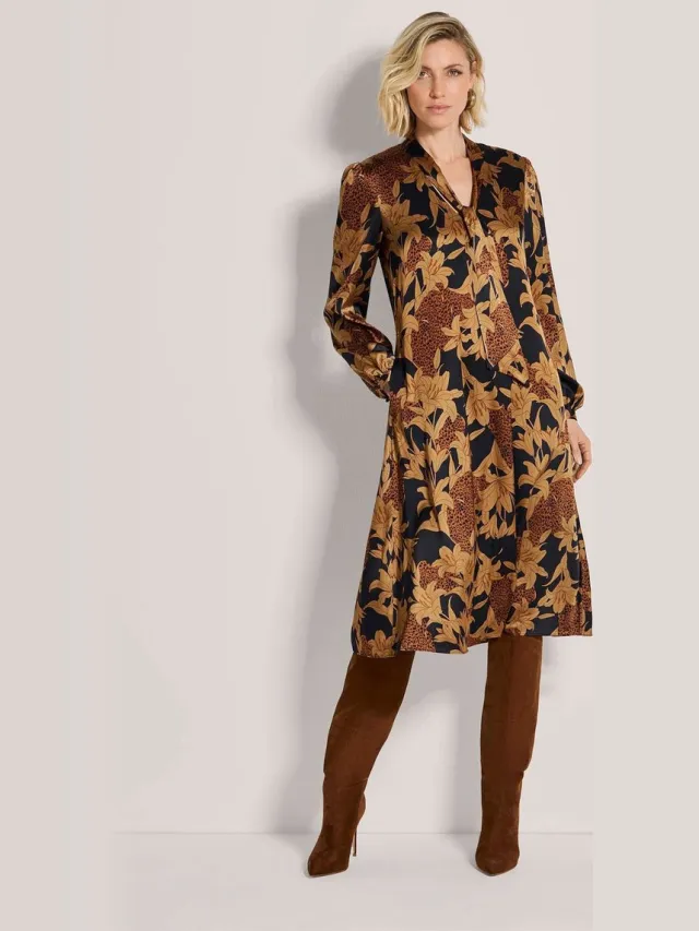 MADELEINE Jurk Jurk met strik en bloemenprint macchiato / donkerblauw / cognac