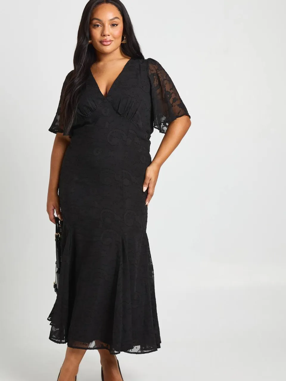 boohoo Dames Plus Burnout Engelmouw Midaxi Jurk zwart, foto 3