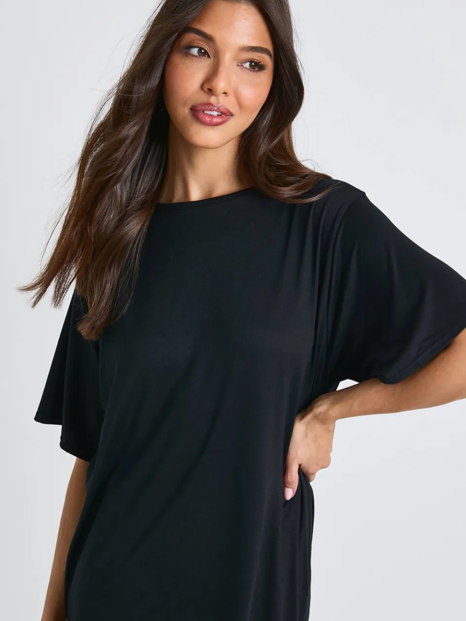 boohoo Dames Midaxi T-shirtjurk met kanten details zwart, foto 4