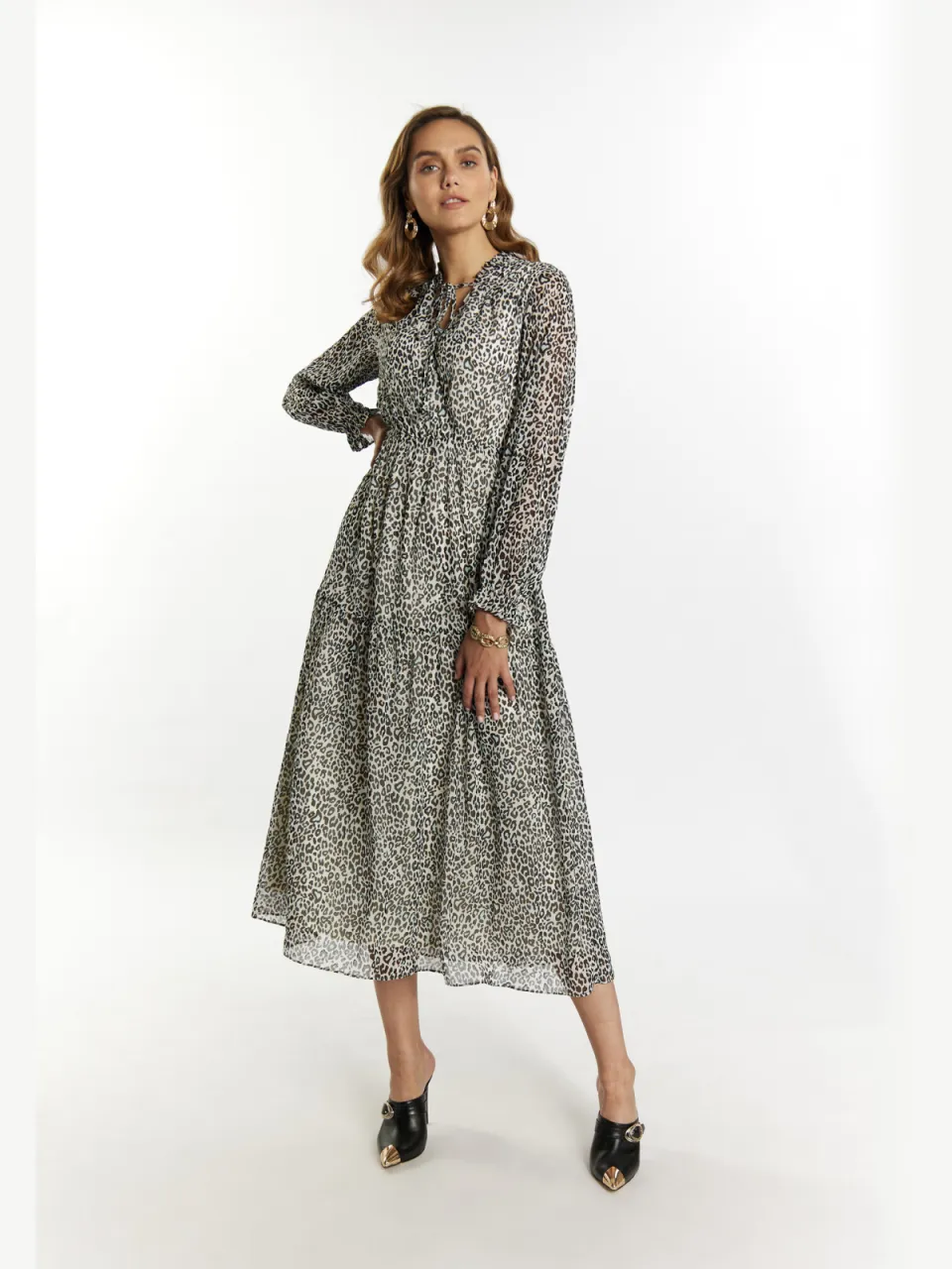 Faina Maxi-jurk met luipaardprint Dames Wit Veelkleurig