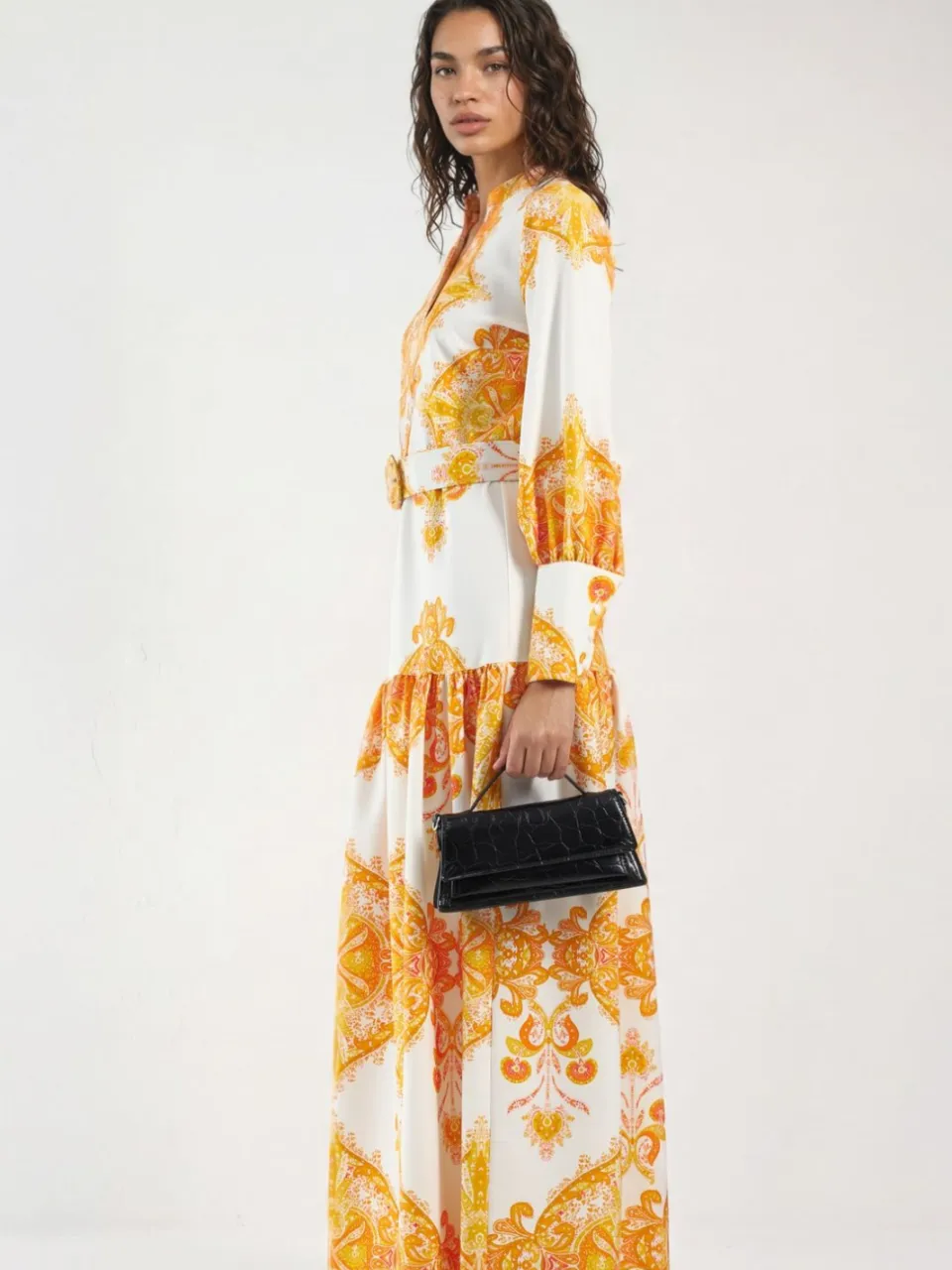 MSN Collection Paisleyprint Maxi-jurk met Ceintuur en Overhemdkraag veelkleurig, foto 2
