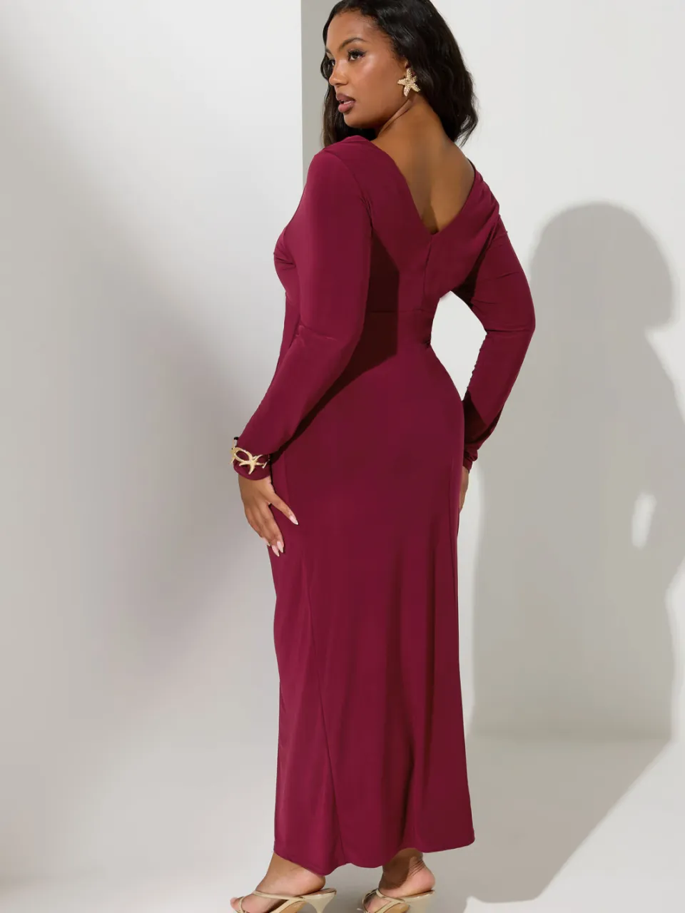 Yours London Berry Red Knot Front Maxijurk-56, foto 3