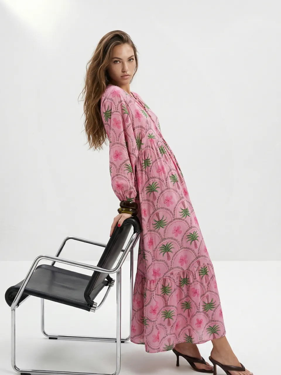 Turkishsouq Tropische maxi lange shift jurk voor dames met hijab roze, foto 2