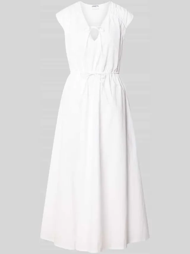 Jake*s Casual midi-jurk met V-hals en vetersluiting wit, foto 2