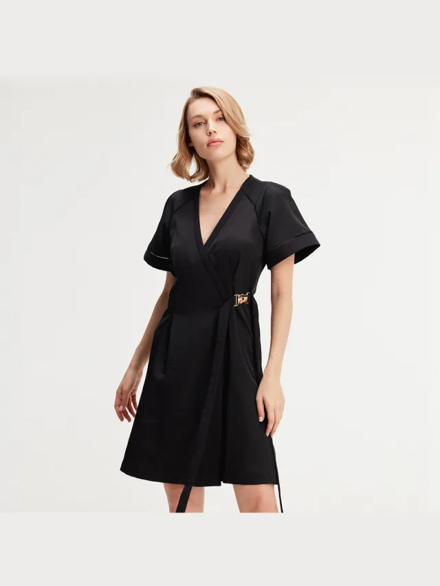 Smart & Joy Minimalistische wrap jurk Zwart