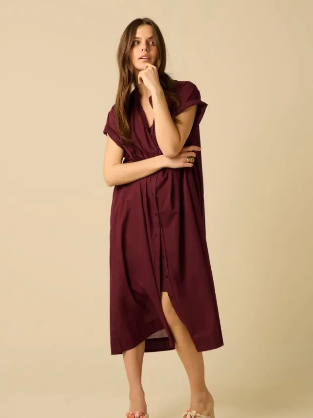 Sissy-Boy Donkerpaarse maxi jurk met ceintuur D.Paars