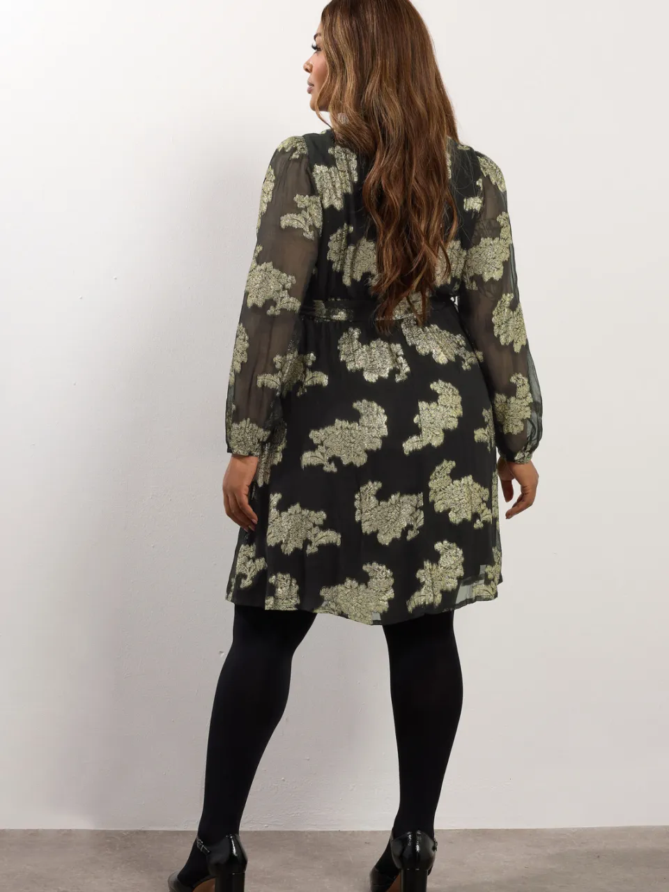 Yours Zwarte Jacquard Metallic Wikkelminijurk-64, foto 4