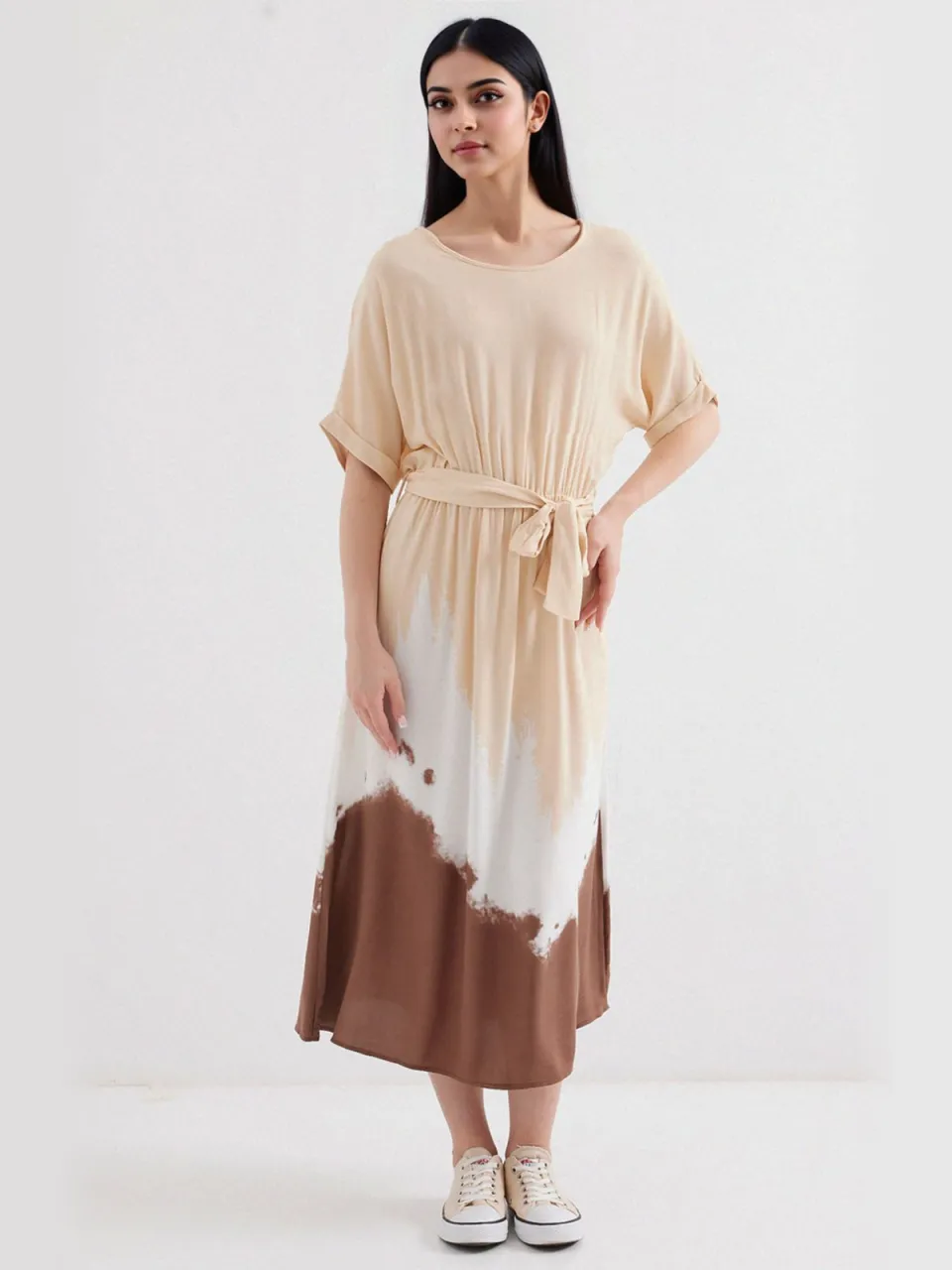 Big Dart Gradient Midi-jurk met Strik crème, foto 2