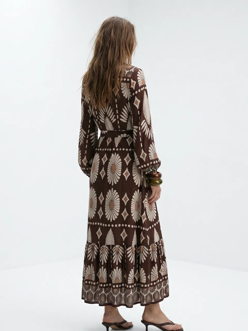Trendyol Modest Dames Bruin Etnisch patroon Maxi Lang A-lijn Modest Jurken, foto 2