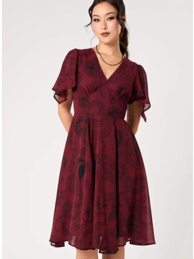 Hell Bunny VENOM DRESS - NEW COLOUR Dames Midi-jurk - donkerrood