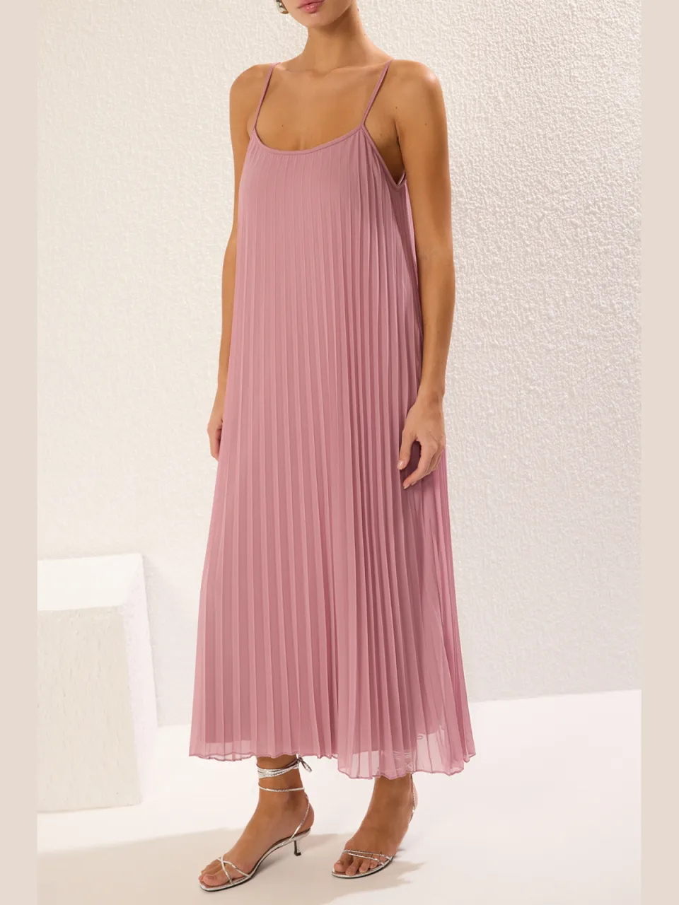 Trendyol TRENDYOLMİLLA Dames Roze Effen Maxi Mouwloos Casual A-lijn Jurken, foto 2
