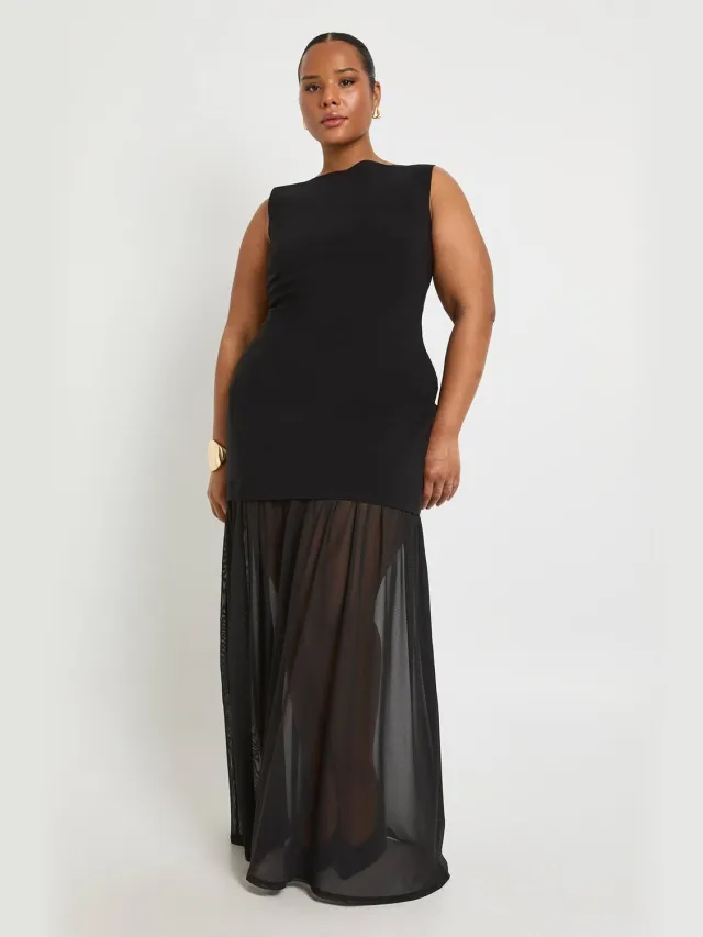 boohoo Dames Plus Transparante Zoom Mouwloze Maxi-jurk Zwart