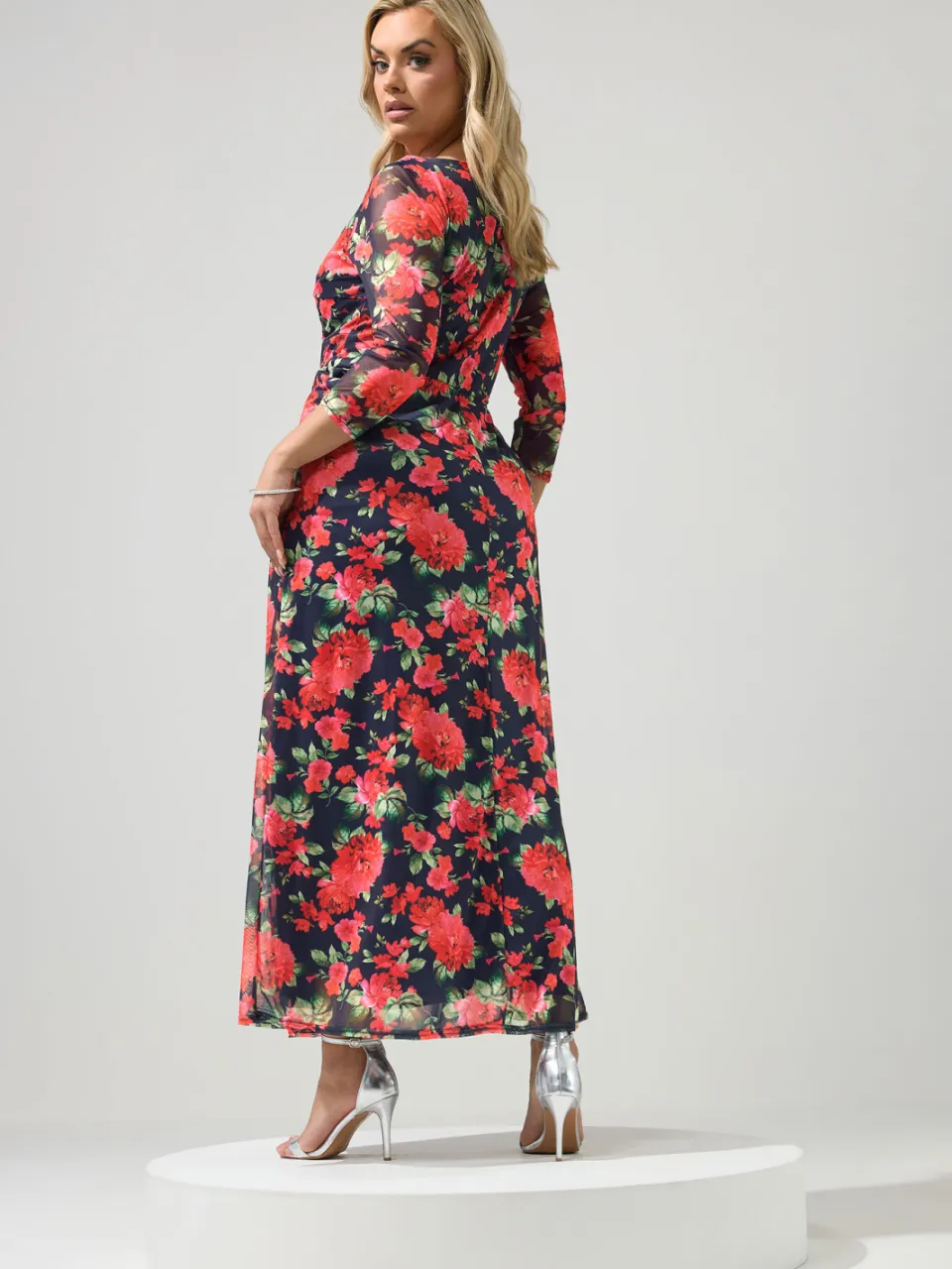 Yours London Marineblauwe Jurk Met Bloemenprint En Knoop, foto 3