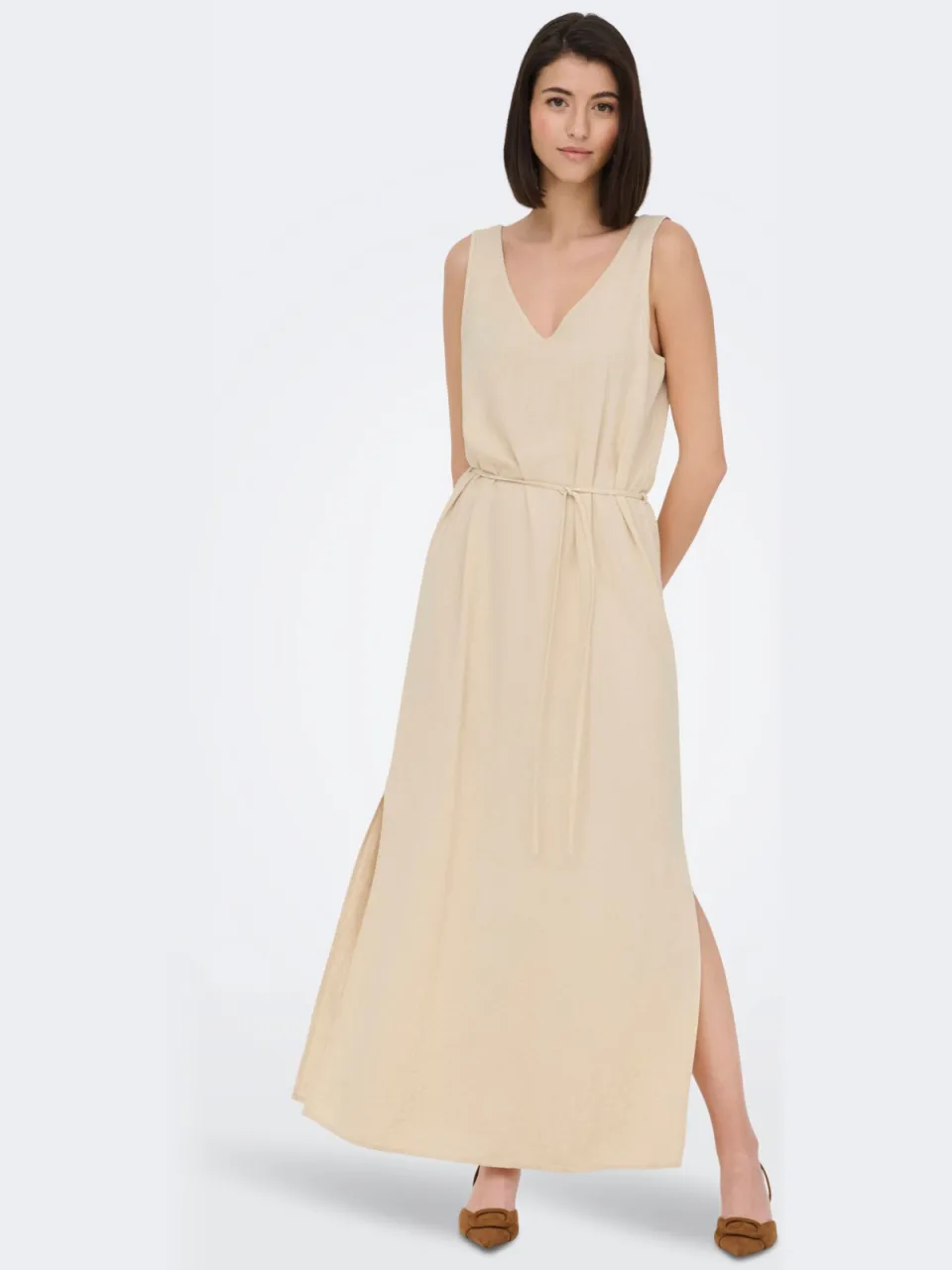 JDY maxi jurk JDYSAY met linnen beige