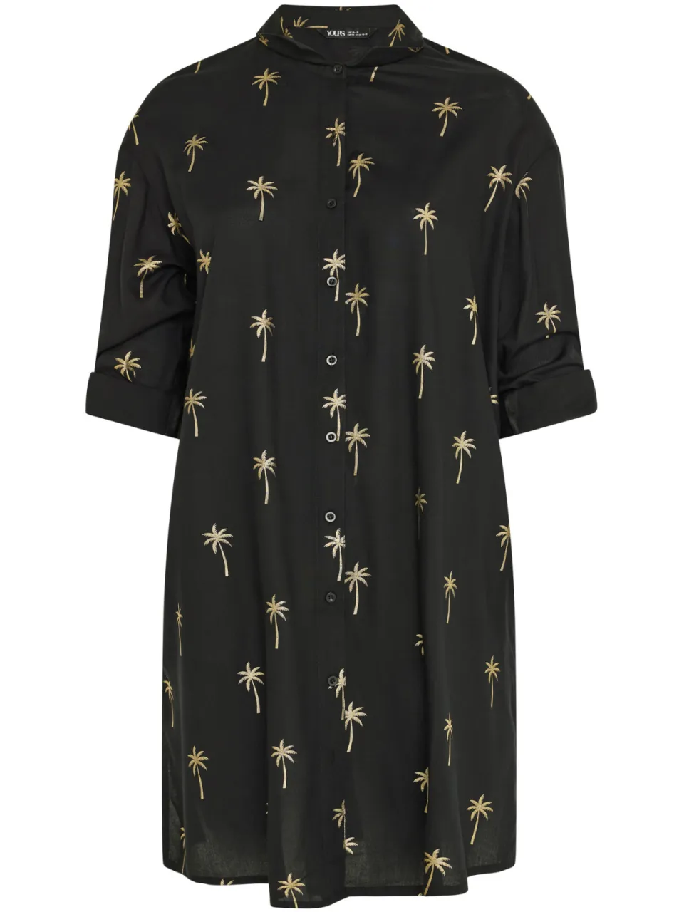 Yours Zwarte En Gouden Shirtjurk Met Palmboomprint-48, foto 3