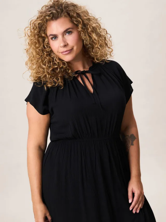Miss Etam Plus viscose midi jurk met plooien - zwart, foto 3