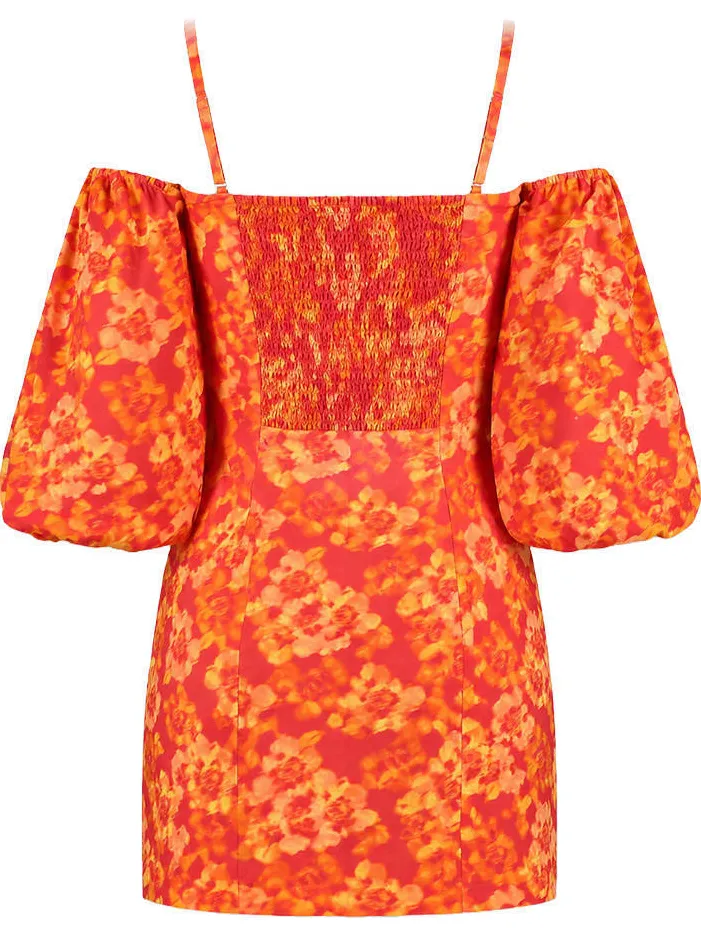 Harper & Yve gebloemde off shoulder jurk rood, foto 3