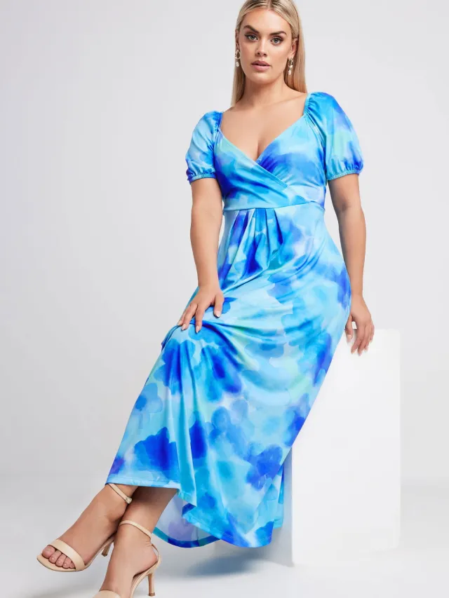 Yours Limited Collection Maxijurk Met Vervaagde Bloemenprint In Blauwsize 44 Blue