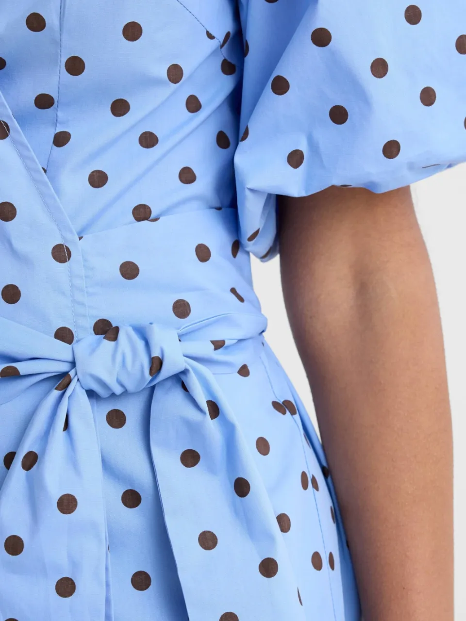 Ruby overslagjurk met pofmouwen blauw/bruin, foto 3