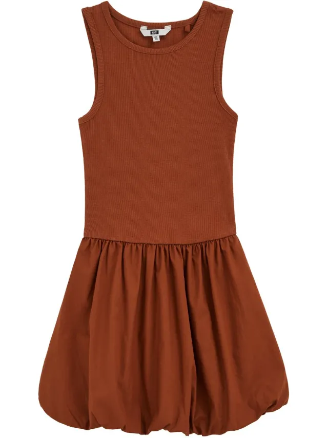 WE Fashion Meisjes regular fit ballonjurk Cinnamon brown