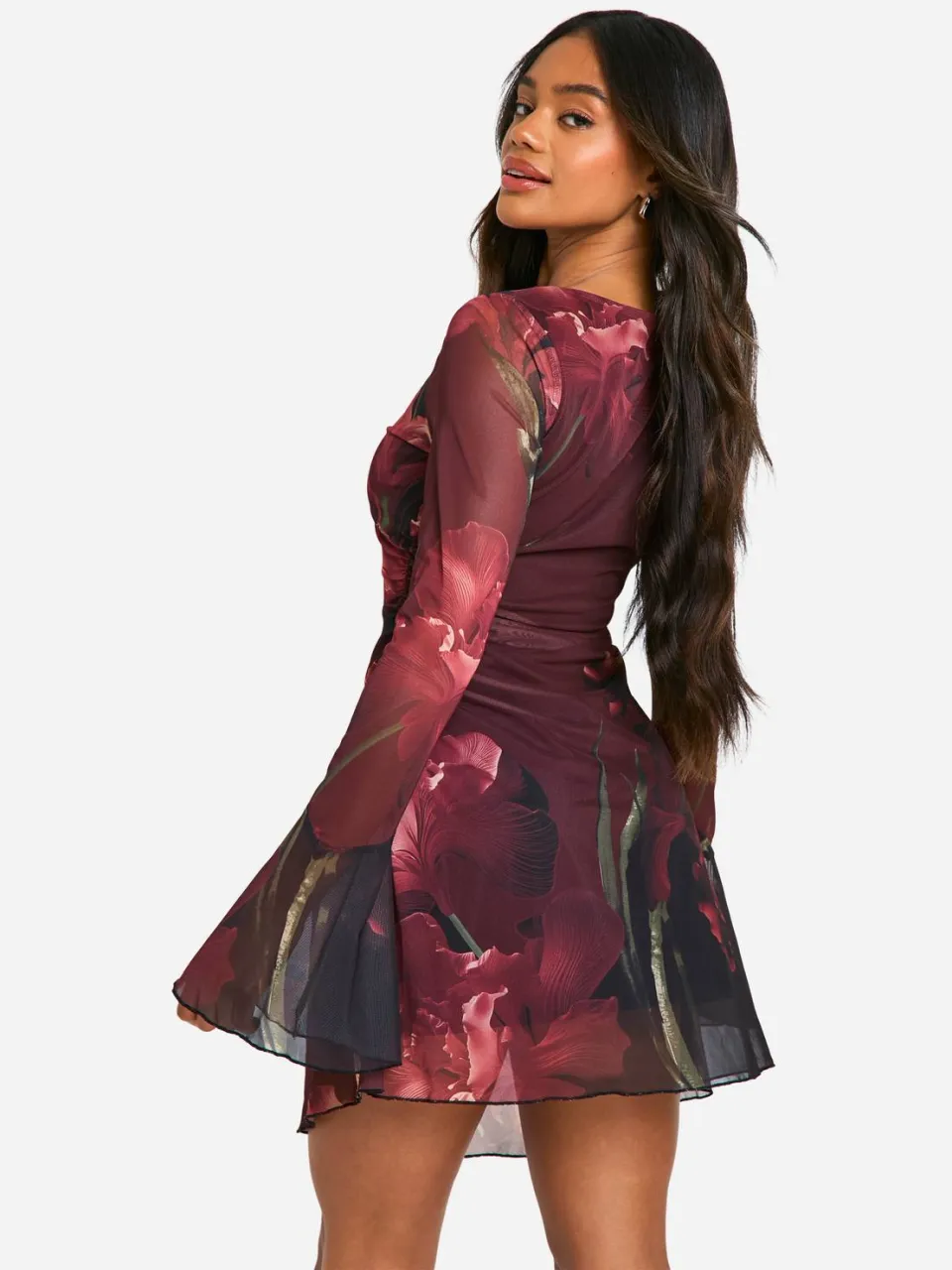 boohoo Dames Floral Mesh A-Lijn Mini Jurk zwart, foto 3