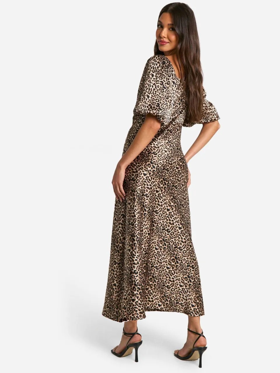 boohoo Dames Leopard Pofmouw Midaxi Jurk bruin, foto 2