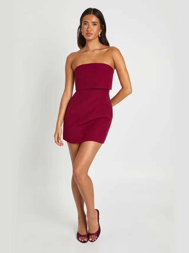 boohoo Dames Gestructureerde Mini-jurk Met Bandeau En Omslag Detail Bordeaux Rood
