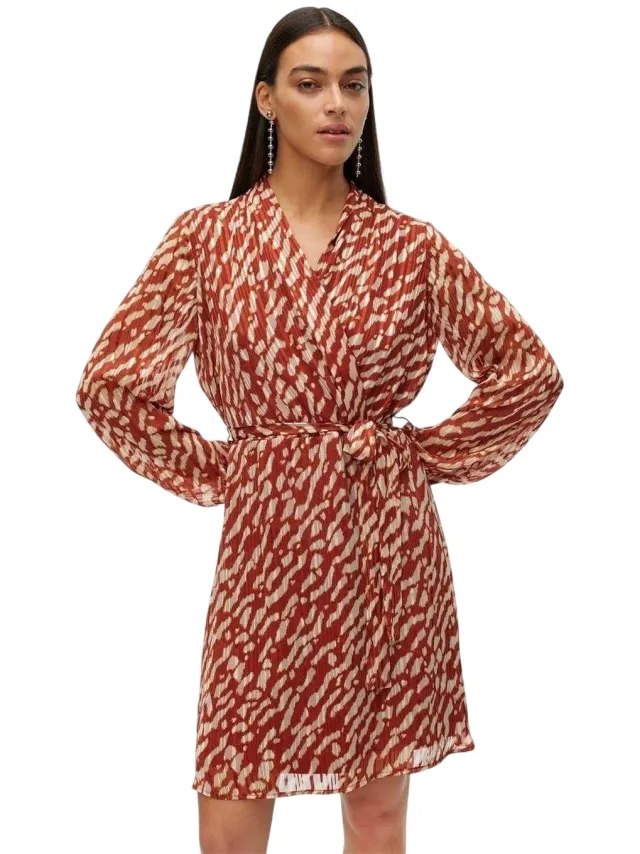 Vero Moda Rie-wikkeljurk met V-hals voor dames (Baksteen) Koraal