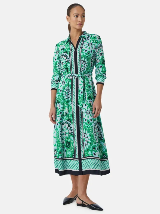 Comma female - Midi-jurk met blinde knoopsluiting en all-over print smaragd