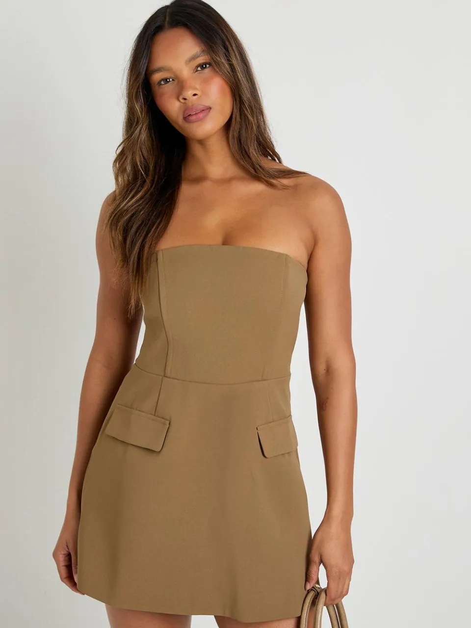 boohoo Dames Gestructureerde Bandeau Mini Jurk mokka, foto 3