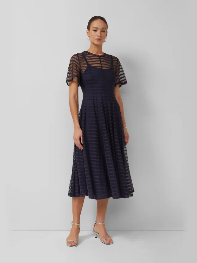 S.Oliver female - Maxi-jurk van mesh met rits en onderjurk navy