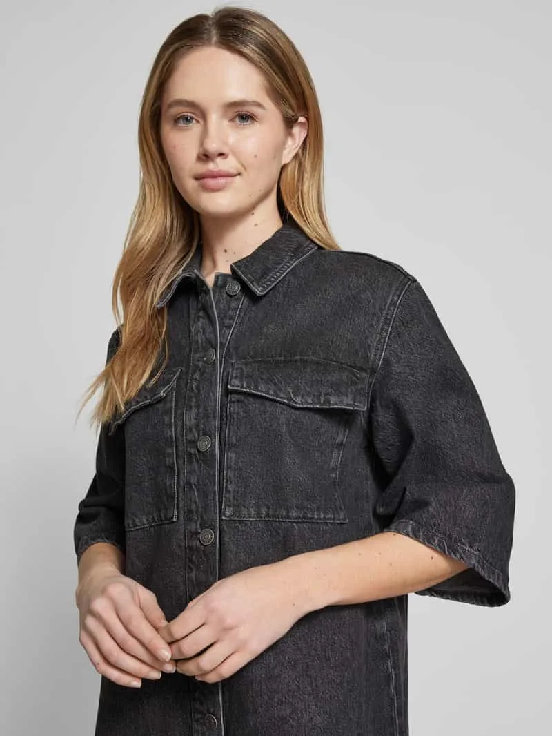 Selected Knielange jeansjurk met paspelzakken op de borst, model 'HARPER' zwart, foto 5