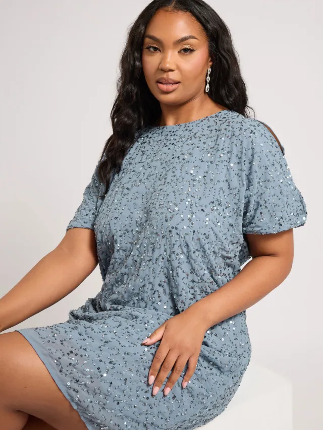 Luxe: Ultimate Embellishment Luxe Shiftjurk Met Versiering & Capemouwen In Lichtblauwsize 52 blauw, foto 4