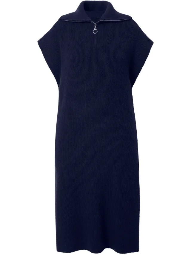 Studio Untold Dames - Gebreide jurk oversized troy-kraag mouwloos - Nachtblauw - Maat 50+